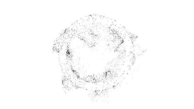 Abstract fluid flowing black dot particle swirl circle frame isolated on white background with space for text. Animation in concept technology, digital, science, modern.