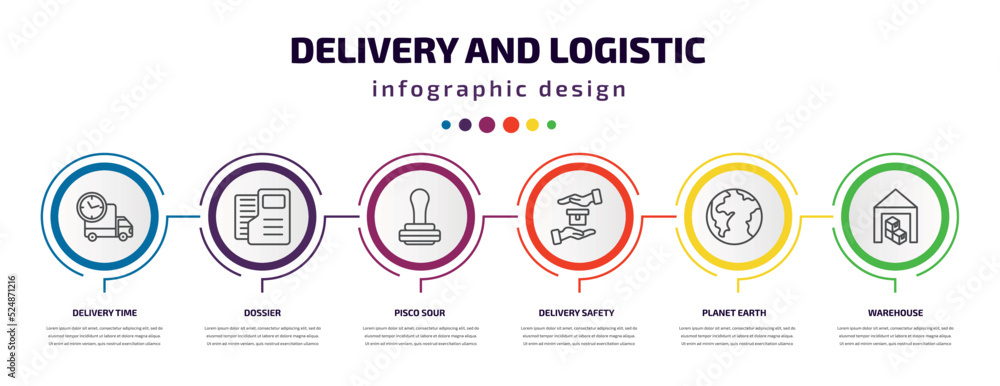 Poster delivery and logistic infographic template with icons and 6 step or option. delivery and logistic ic