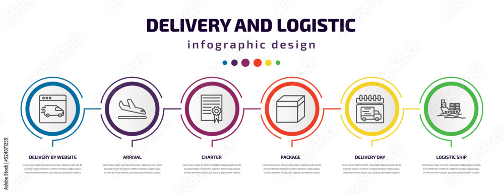 Poster delivery and logistic infographic template with icons and 6 step or option. delivery and logistic ic
