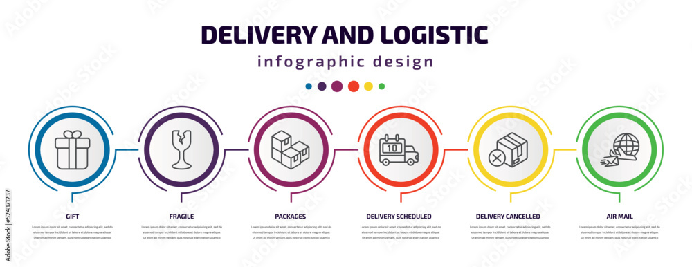 Poster delivery and logistic infographic template with icons and 6 step or option. delivery and logistic ic