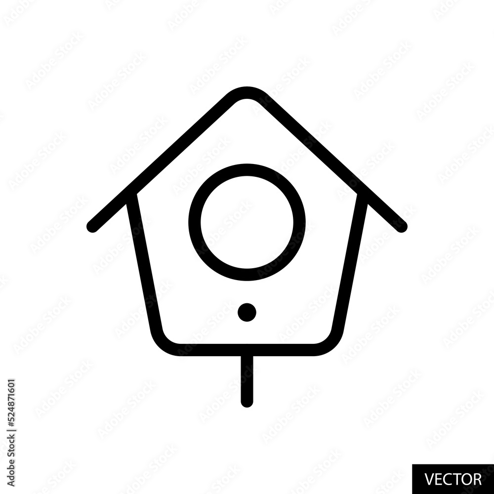 Poster birdhouse, nest box vector icon in line style design for website design, app, ui, isolated on white 