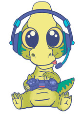 dinosaurio niño jugando al los videojuegos, dino gamer.