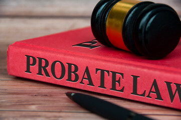 Probate law book with gavel on top. Legal and law concept