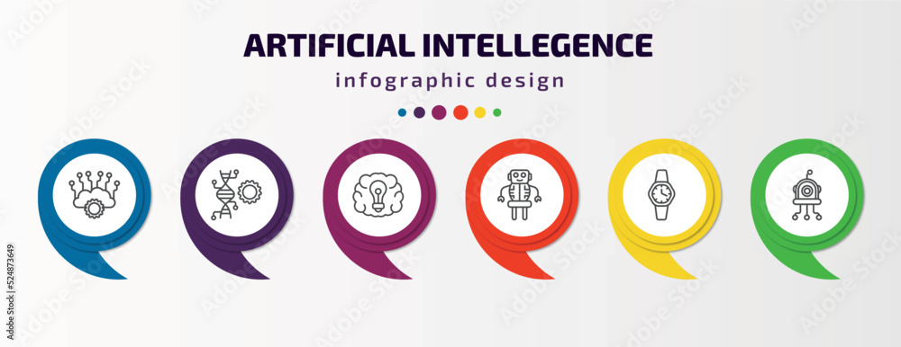 Aufkleber artificial intellegence infographic template with icons and 6 step or option. artificial intellegenc