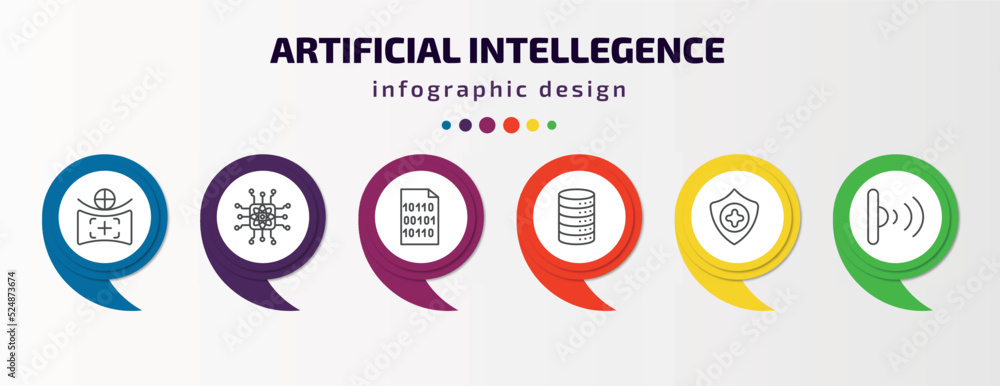 Poster artificial intellegence infographic template with icons and 6 step or option. artificial intellegenc