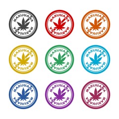 Marijuana Leaf Silhouette Ban Icon. Set icons colorful