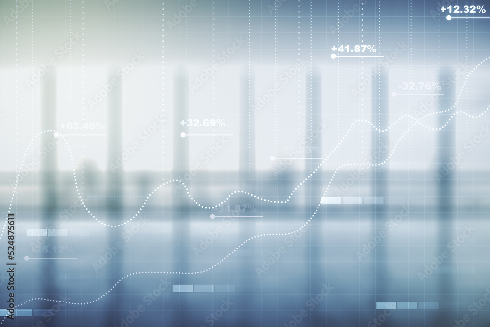 Aufkleber multi exposure of abstract virtual graphic data spreadsheet sketch on modern interior background, an