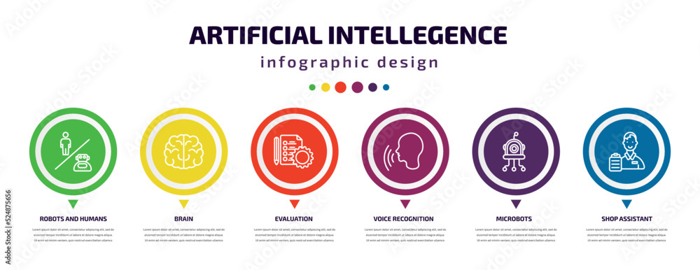 Poster artificial intellegence infographic element with icons and 6 step or option. artificial intellegence