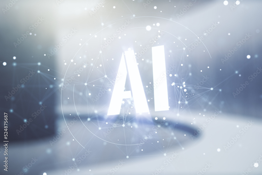 Aufkleber abstract virtual artificial intelligence symbol hologram on empty corporate office background. multi