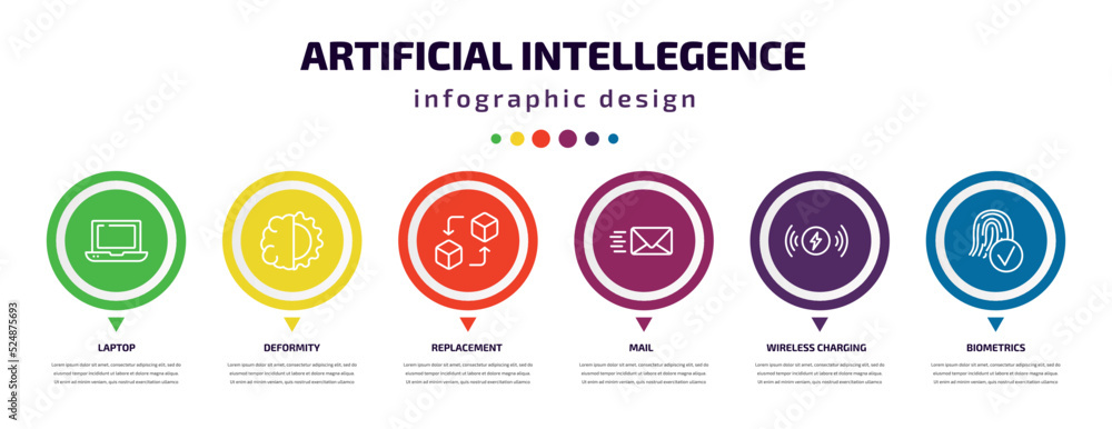 Poster artificial intellegence infographic element with icons and 6 step or option. artificial intellegence