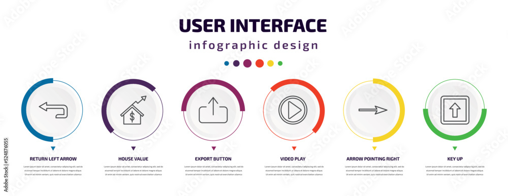 Poster user interface infographic element with icons and 6 step or option. user interface icons such as ret