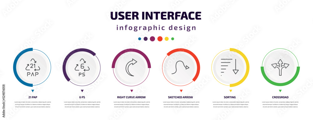Poster user interface infographic element with icons and 6 step or option. user interface icons such as 21 