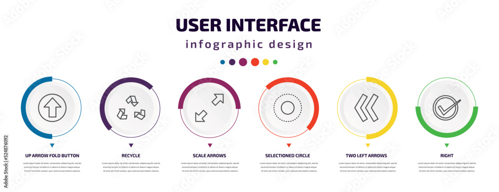 Poster user interface infographic element with icons and 6 step or option. user interface icons such as up 