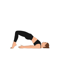 PNG Bridge Pose / Setu Bandha Sarvangasana. Flexible woman girl doing stretch yoga asana pose exercise without background painting portrait illustration of person practicing yoga posture, symbol, new