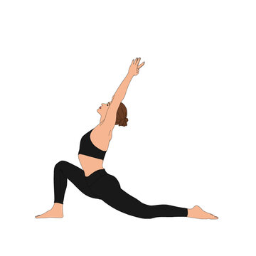 PNG Low Lunge (monkey lunge) / Anjaneyasana. Flexible Woman doing deep stretch yoga asana pose exercise. Without background painting illustration portrait of person practicing yoga pose
