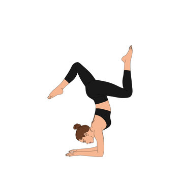 PNG Handstand With Splits Pose / Pincha Mayurasana. Flexible Woman doing inverted yoga asana pose exercise on yoga fashion illustration painting poster without background