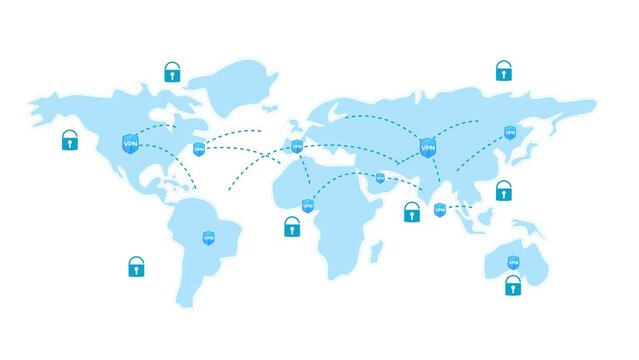 VPN secured network servers across the world animation