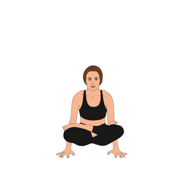 PNG Scale Pose / Tolasana. Woman portait in black yoga suit practicing doing yoga without background. Meditating yoga asana fashion illustration painting poster of human figure person.