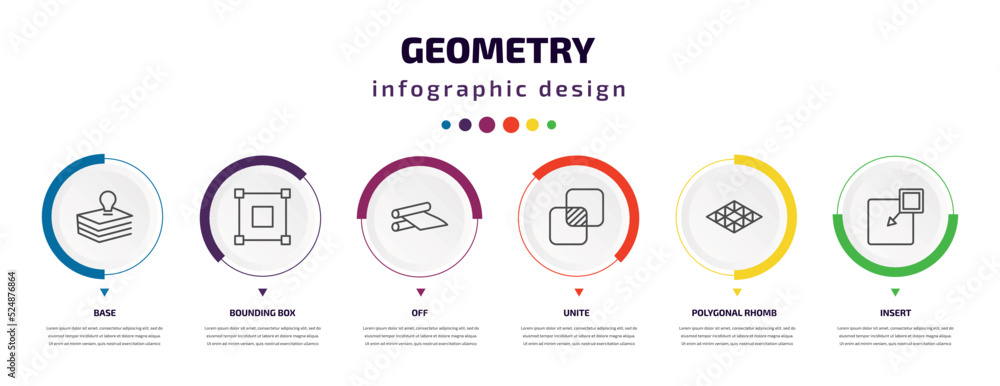 Poster geometry infographic element with icons and 6 step or option. geometry icons such as base, bounding 