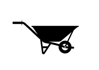 Wheelbarrow vector silhouette black color isolated. Handtruck vector. Trolley icon.