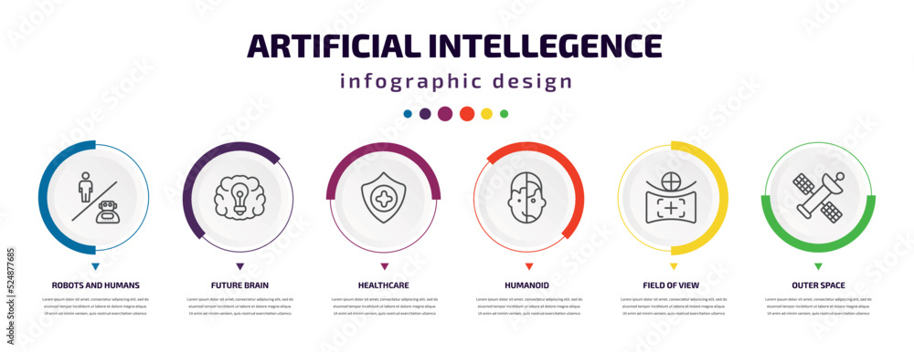Poster artificial intellegence infographic element with icons and 6 step or option. artificial intellegence