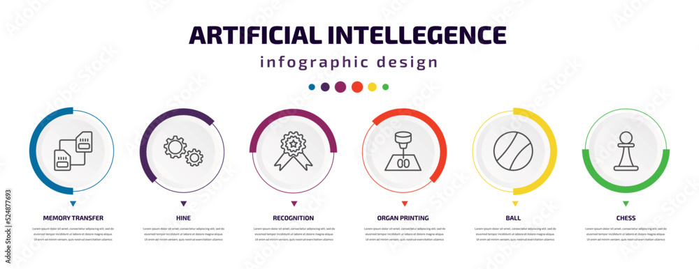 Poster artificial intellegence infographic element with icons and 6 step or option. artificial intellegence