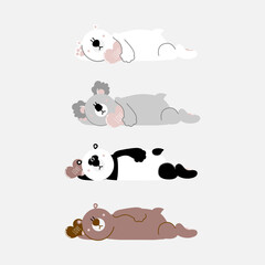 collection set of cute and lovely hand drawn teddy polar bear, koala and panda bear holding heart, happy valentine's day, love concept, flat vector illustration cartoon character costume design