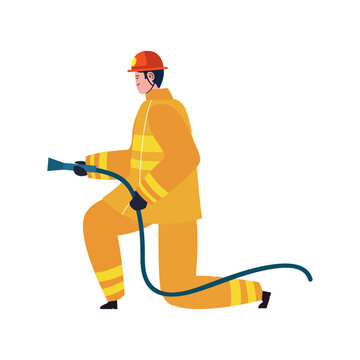 bomberman kneeling with hose