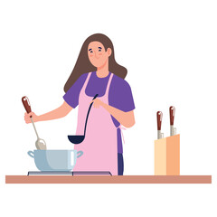 Plakat woman cooking wearing lilac apron