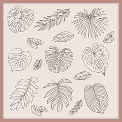 Abstract Leaf and flower line art design 