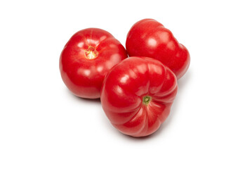 Red fresh tomato isolated on white background.