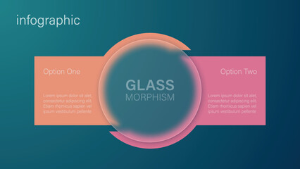 Infographic for 2 options, vector gradient design with realistic frosted glass, glassmorphism effect
