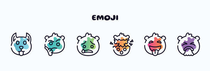 emoji outline icons set. thin line icons such as dog emoji, wondering emoji, cry exploding head tongue out disgusted icon collection. can be used web and mobile.