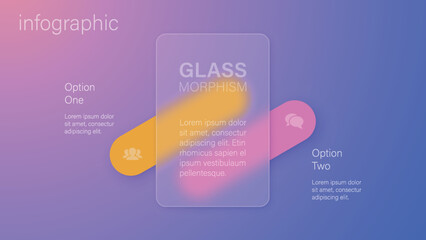 Infographic for 2 options, vector gradient design with realistic frosted glass, glassmorphism effect