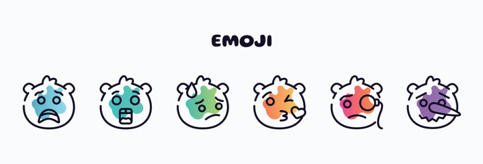 emoji outline icons set. thin line icons such as scared emoji, surprised emoji, embarrassed love monocle lying icon collection. can be used web and mobile.