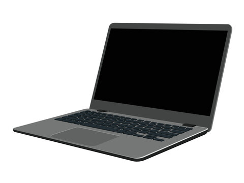 Isometric vector image of an isolated open laptop. Gray turned off the laptop with a raised lid in a perspective view.