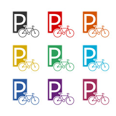 Bicycle parking sign. Set icons colorful