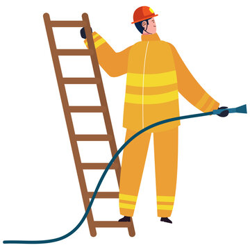 bomberman in stair with hose