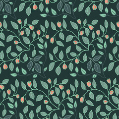 Vector ornament flower knitting. For print and web. Green branches with leaves and buds.