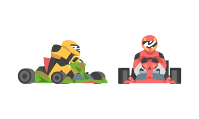 Fotobehang Set of professional racing driver in uniform sitting in race car cartoon vector illustration © topvectors