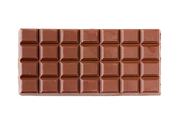 Top view of milk chocolate bar isolated on white background, dessert