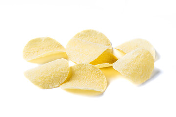 potato chip isolated on white background, fat food or junk food