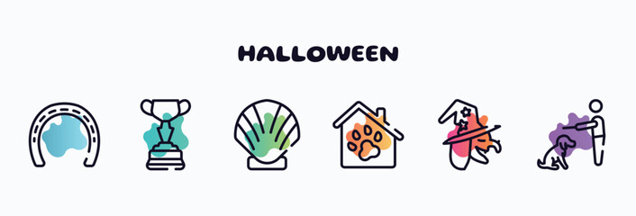 halloween outline icons set. thin line icons such as null, horses races trophy, seashell, pet hotel, witch, null icon collection. can be used web and mobile.