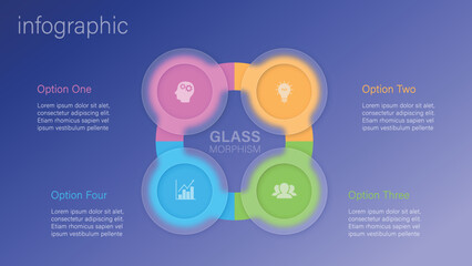 Infographic for 4 options, vector gradient design with realistic frosted glass, glassmorphism effect