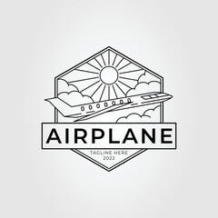 Plane in the sky or airplane or aircraft logo vector illustration design