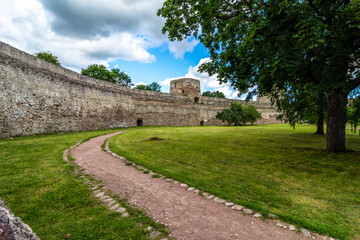 Fototapeta na wymiar Walls and tower of the Izborsk fortress, Izborsk, Pskov region, Russia