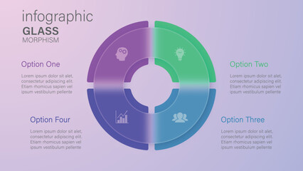 Infographic for 4 options, vector gradient design with realistic frosted glass, glassmorphism effect