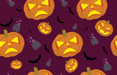 Seamless pattern background of pumpkin and devil face spooky on  Halloween night.Festival in autumn Ideas ,vector illustration, for wallpaper,fabric,wrapping paper