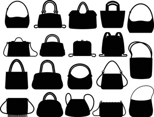 Woman luxury modern hand bag with handle collection vector Silhouettes