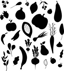 Vegetables fruits vector Silhouettes